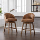 Hannah - Set of 2 - 29" Coffee Polyester Counter Height Swivel Bar Stools with Solid Wood Frame and 360-Degree Rotation