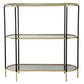 3 Tier Metal Console Table, Mirrored Shelf - Golden Black