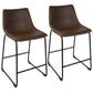 AuraCraft - Set of 2 - 26" Industrial Counter Stools in Espresso Faux Leather with Orange Stitching and Black Metal Frame