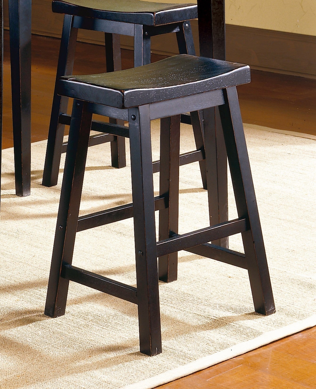 Spirata 24" - Set of 2 - Black Swivel Saddle Seat Counter Height Stools - Solid Wood Casual Dining Chairs