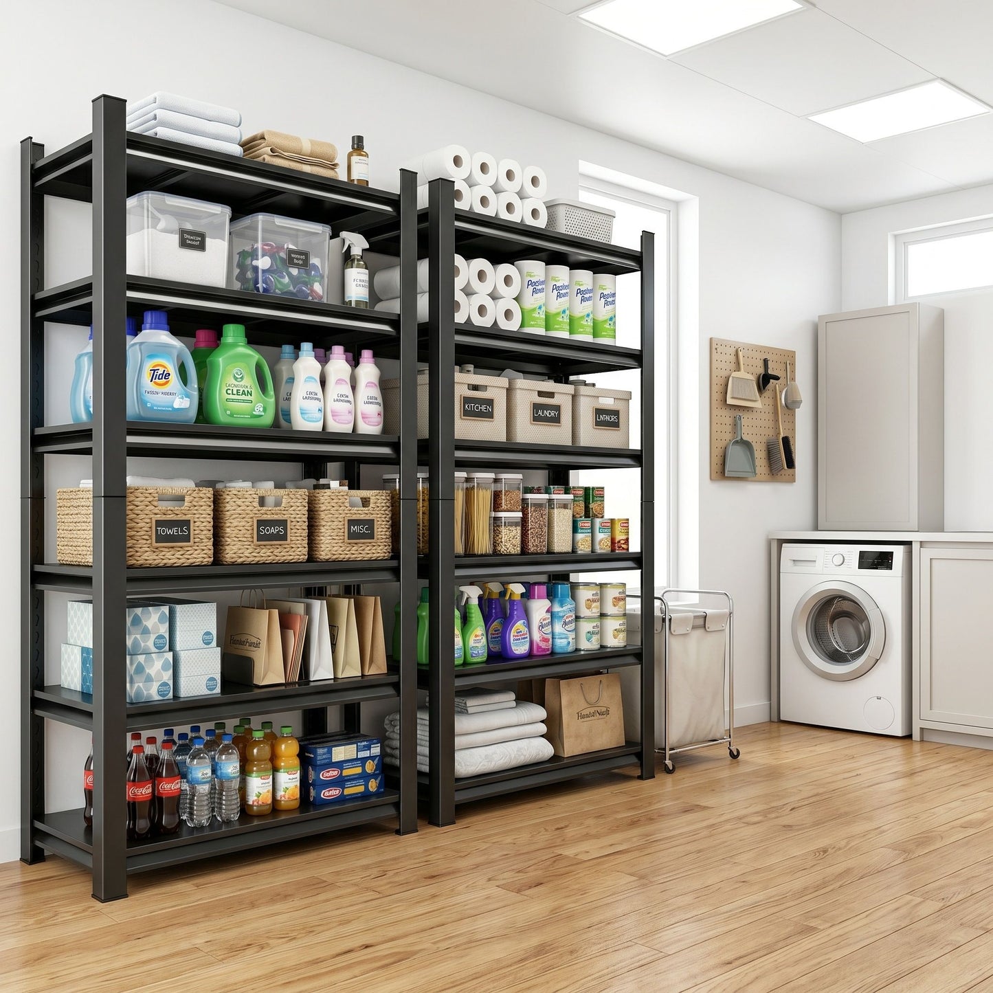 6 Tier Storage Rack, Garage Shelving, Adjustable Shelves & Reinforced Double Layer Uprights - Black