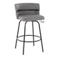 Vylenith - Set of 2 - 29" Black Faux Leather Swivel Bar Stools - Set of 2 - 26" Swivel Counter Stools, Black Metal & Light Grey Fabric, Contemporary Fixed-Height Seating