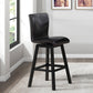 Venture - Set of 2 - 29" Black Faux Leather Swivel Bar Stools, Solid Wood Frame with High Back, Dimensions: 22" L x 18" W x 46.5" H