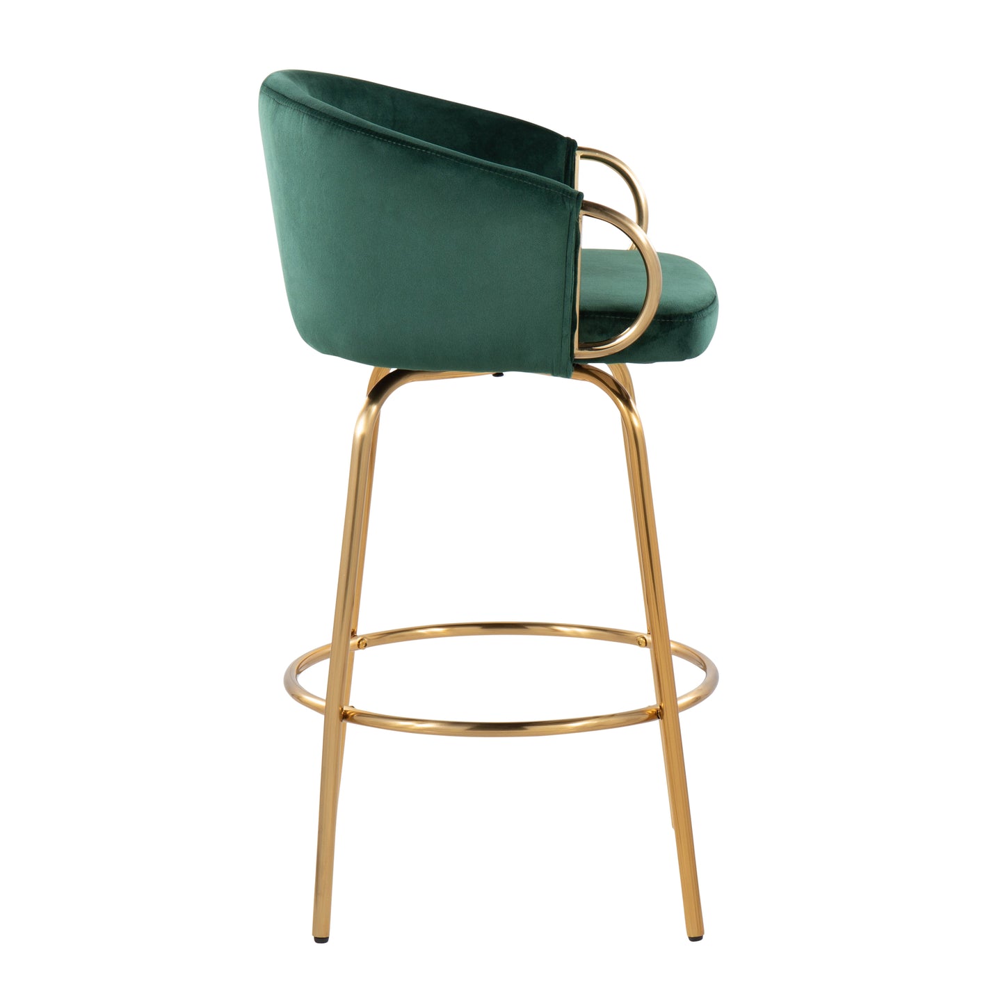 Zinnia - Set of 2 - 24" Green Velvet Contemporary Counter Stools with Gold Steel Frame