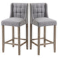 Kamille - Set of 2 - 30.25" Grey Tufted Upholstered Bar Stools with Back, Seat Height, Rubber Wood Legs, Modern Design for Kitchen & Dining Room