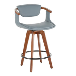 Ovidia - Set of 2 - 31" Mid-Century Modern Counter Stool - Walnut Bamboo, Cream Faux Leather - Set of 2 - 31" Modern Counter Stool Walnut Bamboo & Grey Faux Leather, 360-Degree Swivel