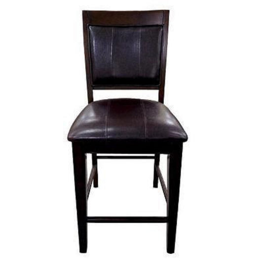 Duke - Set of 2 - 26" Seat Height, Industrial Counter Stools in Espresso Faux Leather with Orange Stitching, Black Metal Frame