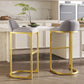 Thaddeus - Set of 2 - 30" Grey Velvet Upholstered Bar Stools with Gold Metal Frame, Padded Backrest, and Footrest