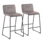 Ashira - Set of 2 - 24" Grey Faux Leather Counter Height Stools with Black Metal Legs