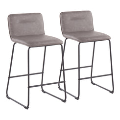 Ashira - Set of 2 - 24" Grey Faux Leather Counter Height Stools with Black Metal Legs