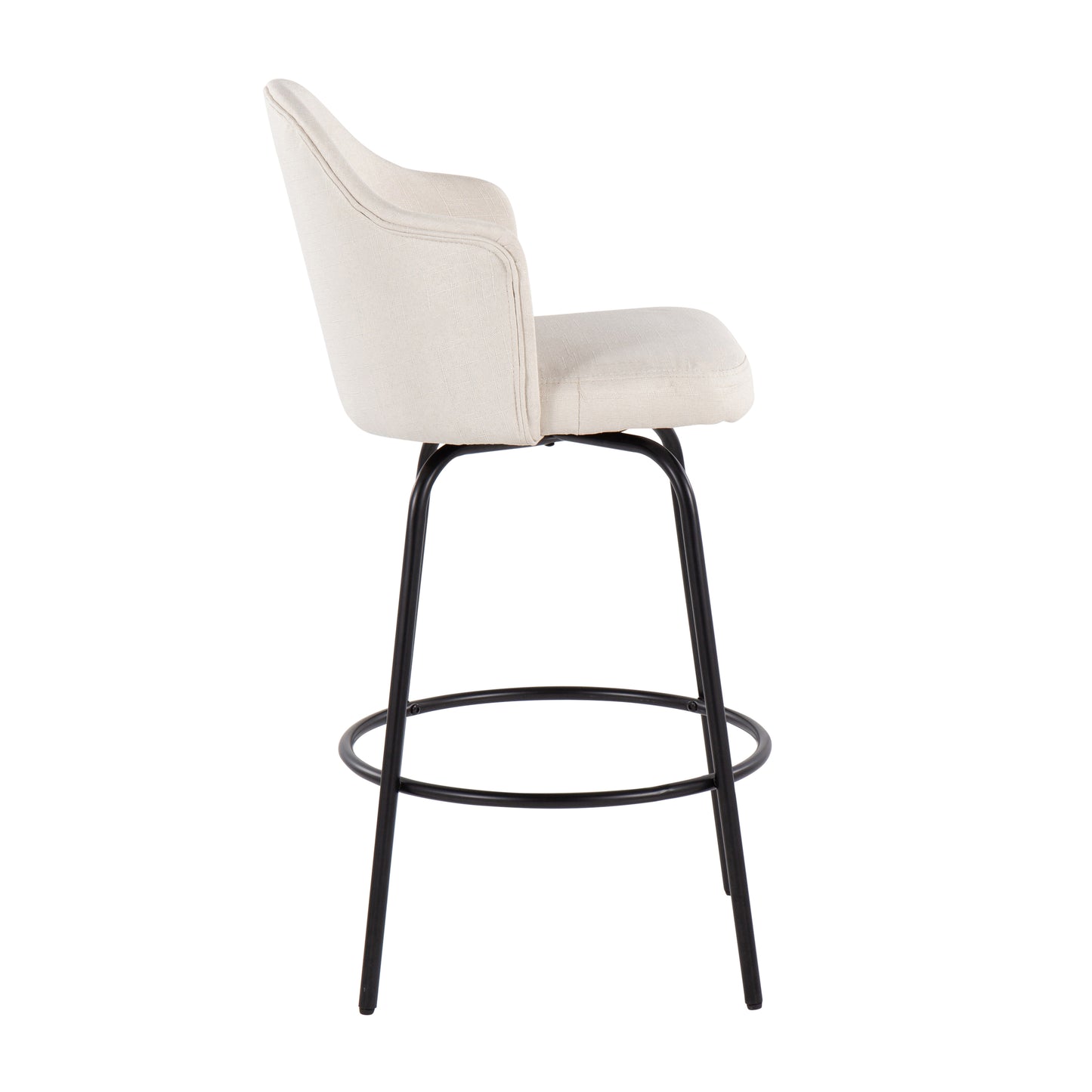 Loan - Set of 2 - 24" Contemporary Fixed-Sit Height Counter Stools in Black Metal with Cream Fabric