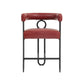 Silver - Set of 2 - 24" Wine Red PU Counter Height Bar Stools with Curved Backrest, Black Metal Frame, Thick Cushion for Kitchen or Dining Room