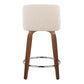 Helvryn - Set of 2 - 24" Cream Mid-Century Modern Counter Stools with Walnut Wood Swivel Seat and Chrome Footrest