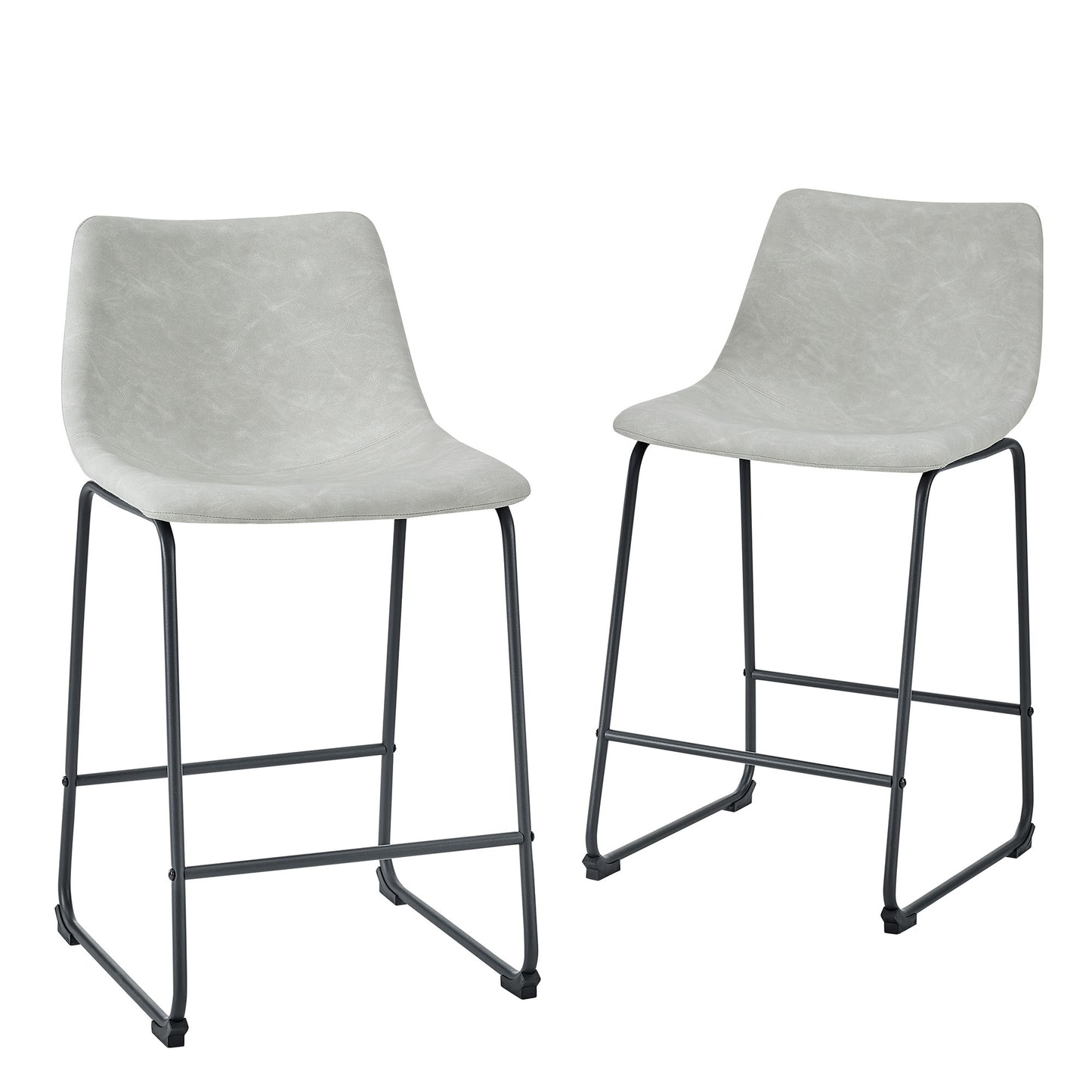 Bldora - Set of 2 - 26" Gray Faux Leather Counter Stools with Curved Back and Powder-Coated Metal Legs