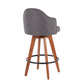 Hightop - Set of 2 - 29" Grey Upholstered Counter Stools with Bamboo Legs and Black Metal Footrest