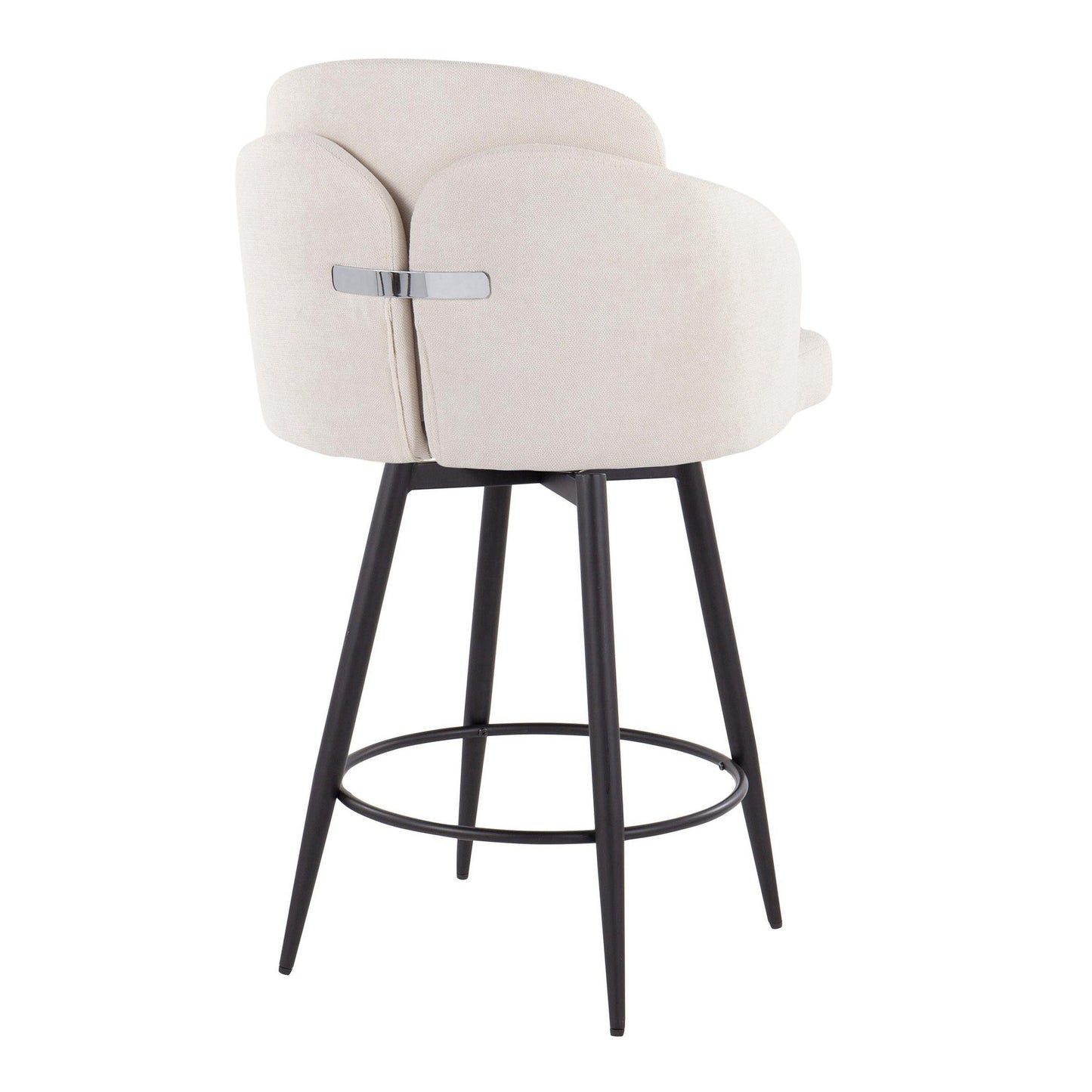 Stalford - Set of 2 -26" - Cream Upholstered Fixed-Height Counter Stools with Matte Black Metal Frame and Chrome Accents