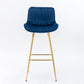 Havrynn - Set of 2 - 30" Blue Velvet Counter Stools with Golden Legs and Chrome Footrest, Modern Design