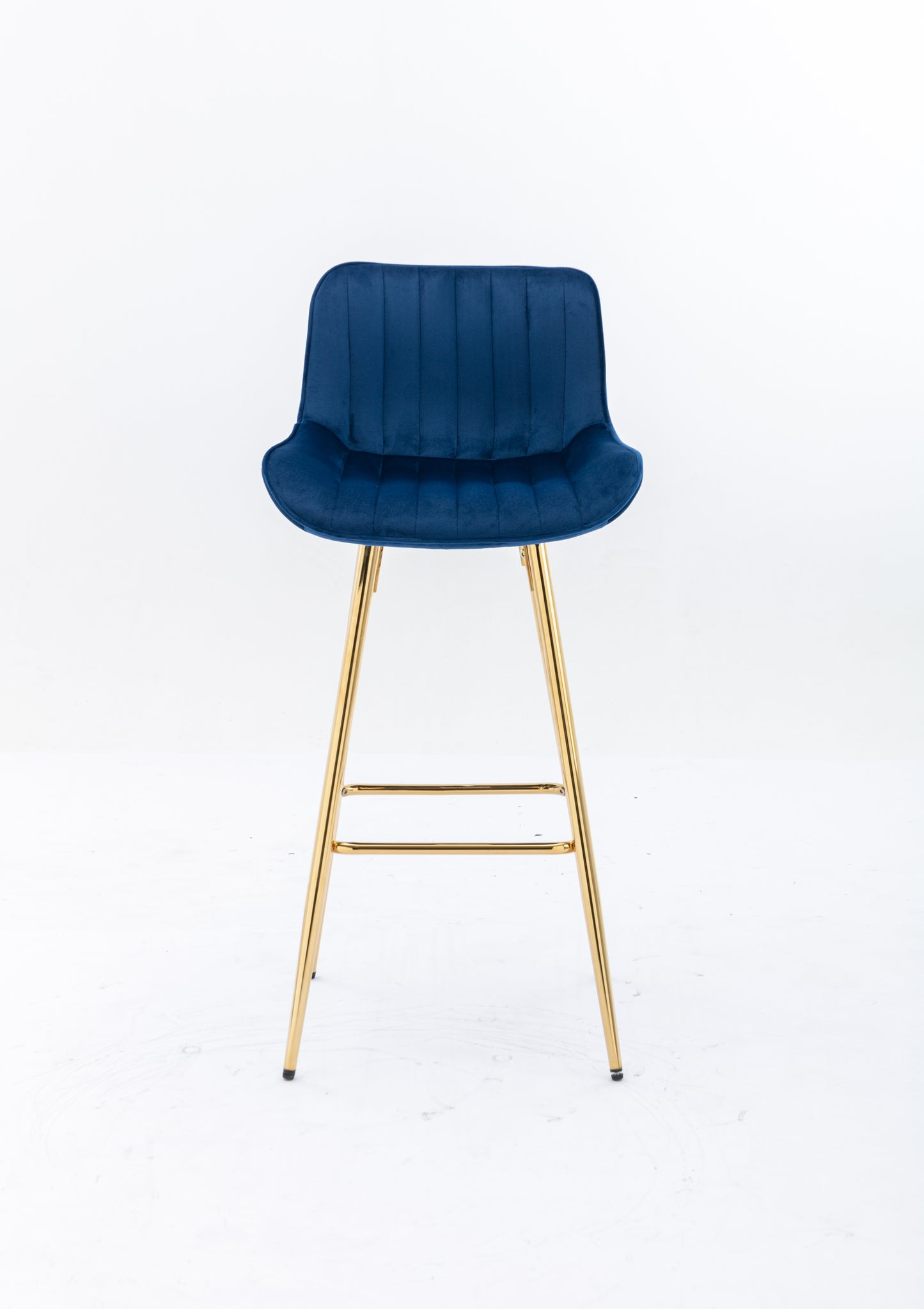 Havrynn - Set of 2 - 30" Blue Velvet Counter Stools with Golden Legs and Chrome Footrest, Modern Design