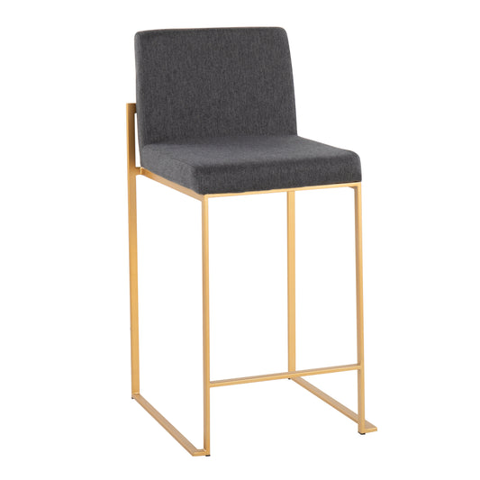 Falconridge - Set of 2 - 26" Gold Steel & Charcoal Fabric Contemporary High Back Counter Stools