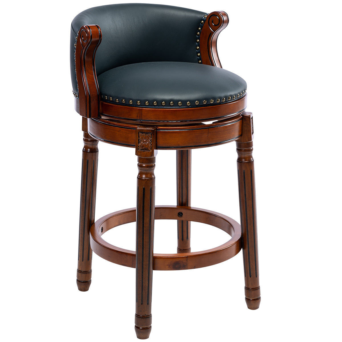 Havenwood - Set of 2 - 26" Blue Cowhide Leather 360° Swivel Bar Stools with High Back for Home Kitchen or Counter