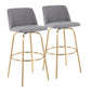 Toriano - Contemporary Fixed Height Barstool With Swivel And Round Footrest (Set of 2) - Gray