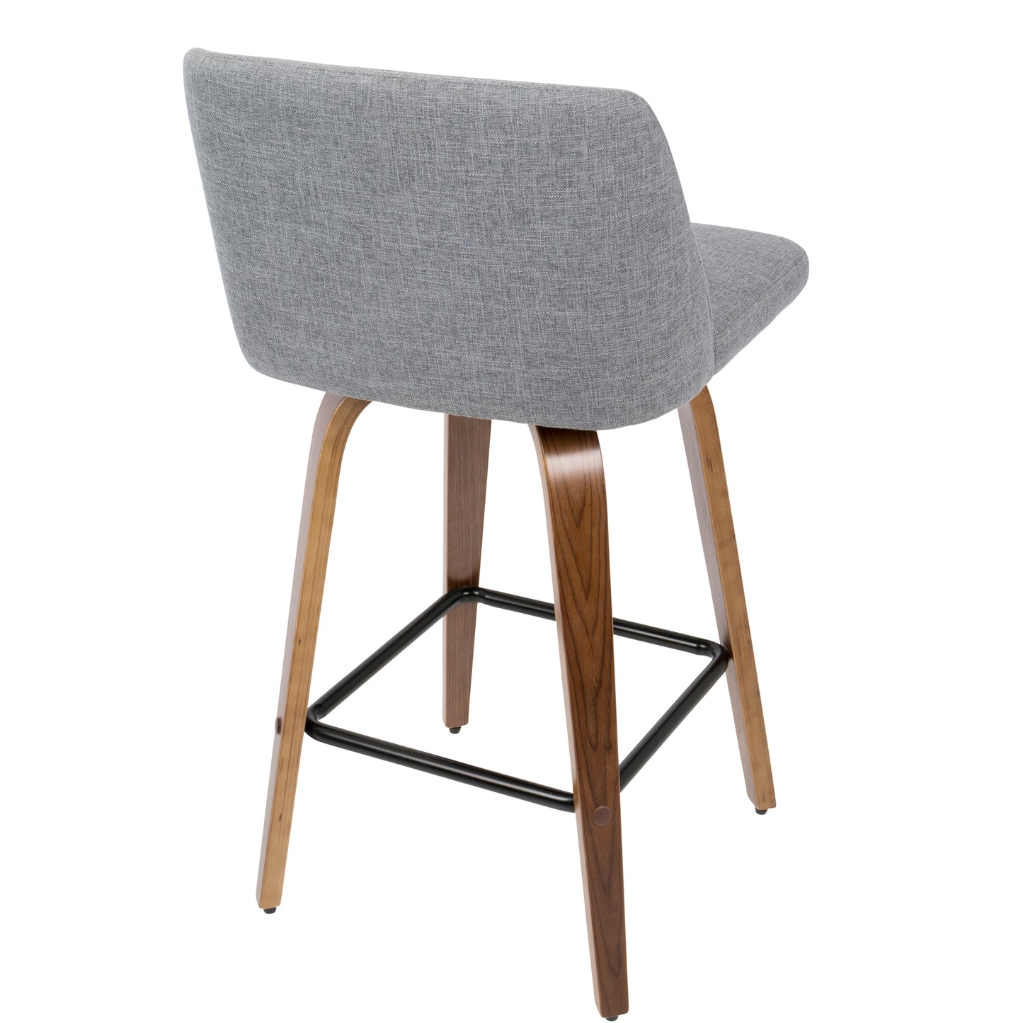 Trilynox - Set of 2 - 24" Mid-Century Modern Counter Stools with Walnut Bentwood Frame, Grey Fabric Upholstery, Footrest, and Fixed Height