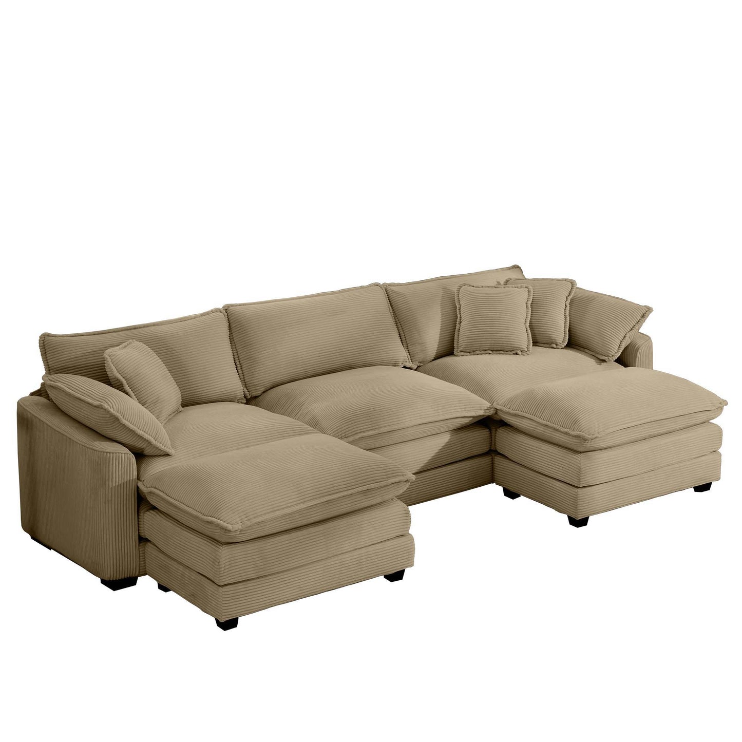 Oversized Modular Cushion Sofa With Ottoman, Low Back, Deep Seating Sofa Set