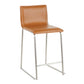 Maxorith - Set of 2 - 26" Contemporary Counter Stools with Brushed Stainless Steel Frame and Camel Faux Leather Upholstery