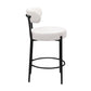 Vibrance Set of 2 White Bouclé Upholstered Counter Height Stools with Black Metal Legs 26” Seat Height, Modern Dining Chairs