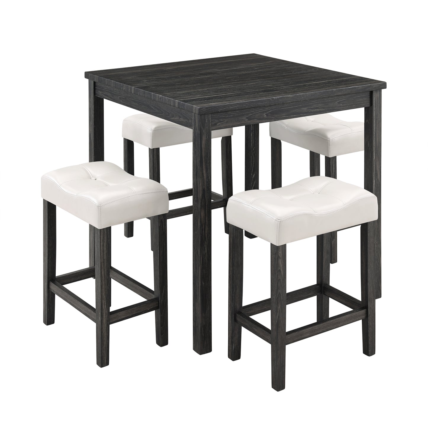 Ashfart- Set of 2 - 24" 5-Piece Industrial Dining Table Set with White & Black Bar Stools, Solid Wood, Modern Dining for Kitchen, Living Room, Game Room