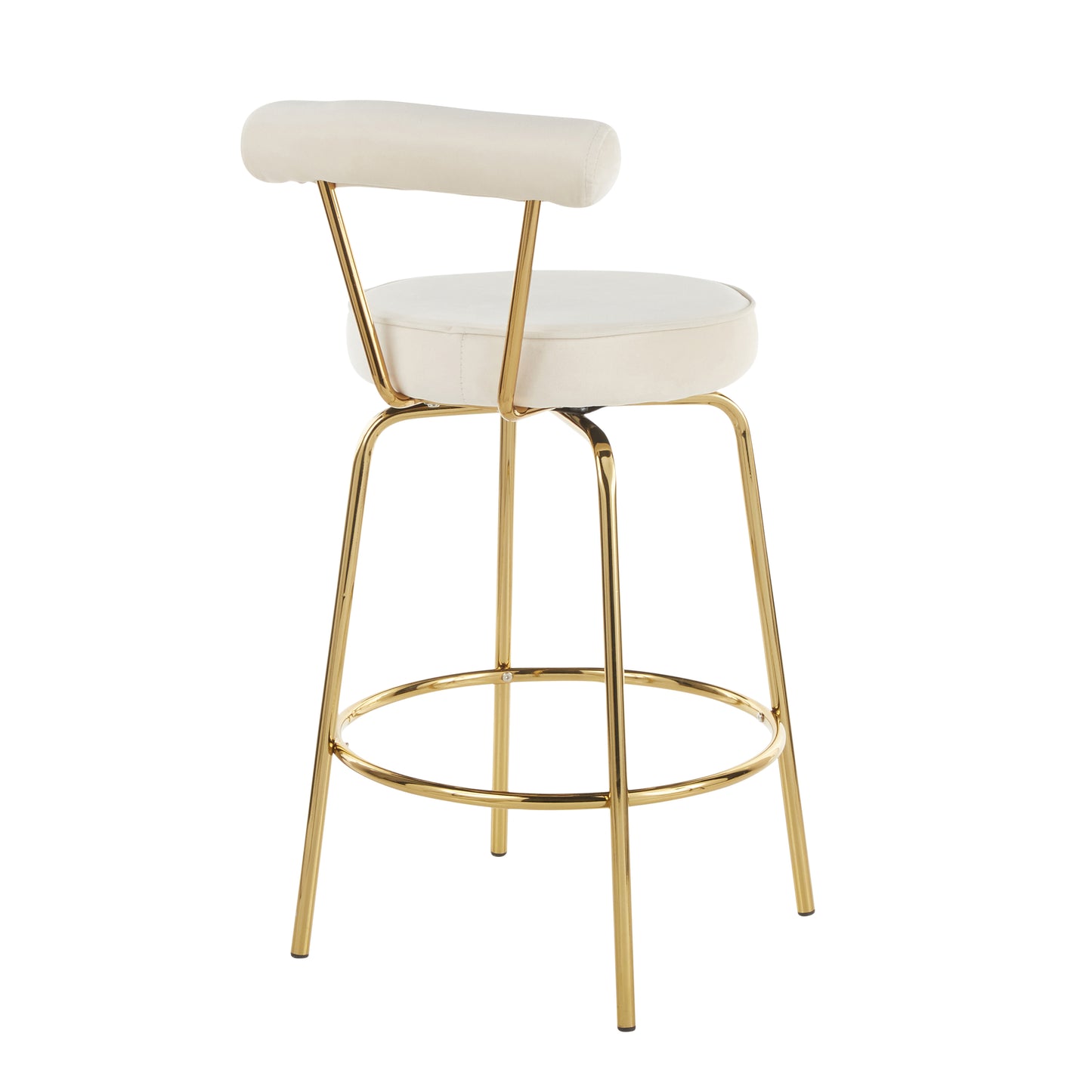 Remington - Set of 2 - 33.75" Gold Metal Counter Stools with Cream Velvet Upholstery