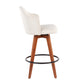 Talia - Set of 2 - 26" Cream Fabric Counter Stools with 360° Swivel, Walnut Bamboo Legs, and Round Black Metal Footrest