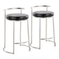 Rhapsodia - Set of 2 - 26" Black Faux Leather & Stainless Steel Fixed-Height Counter Stools Contemporary Padded Seat High-Back Design Indoor Use