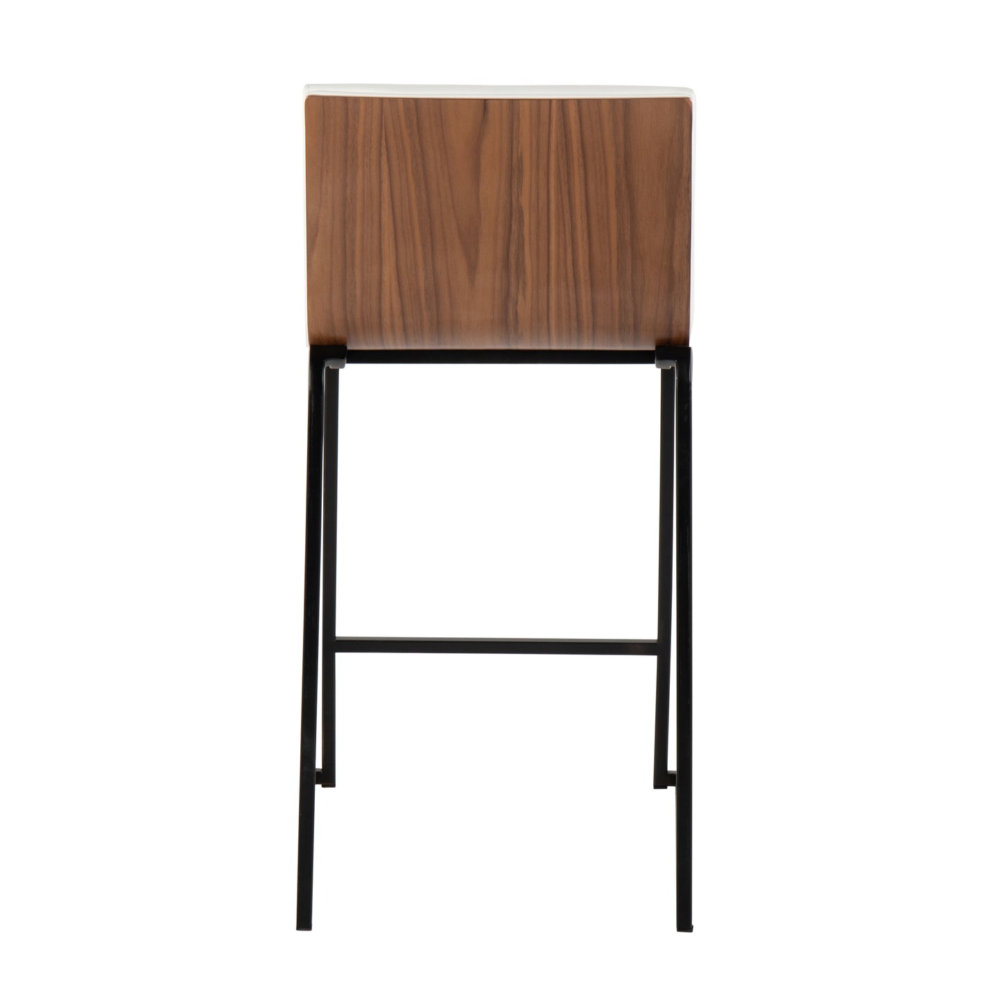 Madravine - Set of 2 - 26" Fixed-Height Contemporary Counter Stools with Black Metal Frame, Walnut Wood, and White Faux Leather by LumiSource