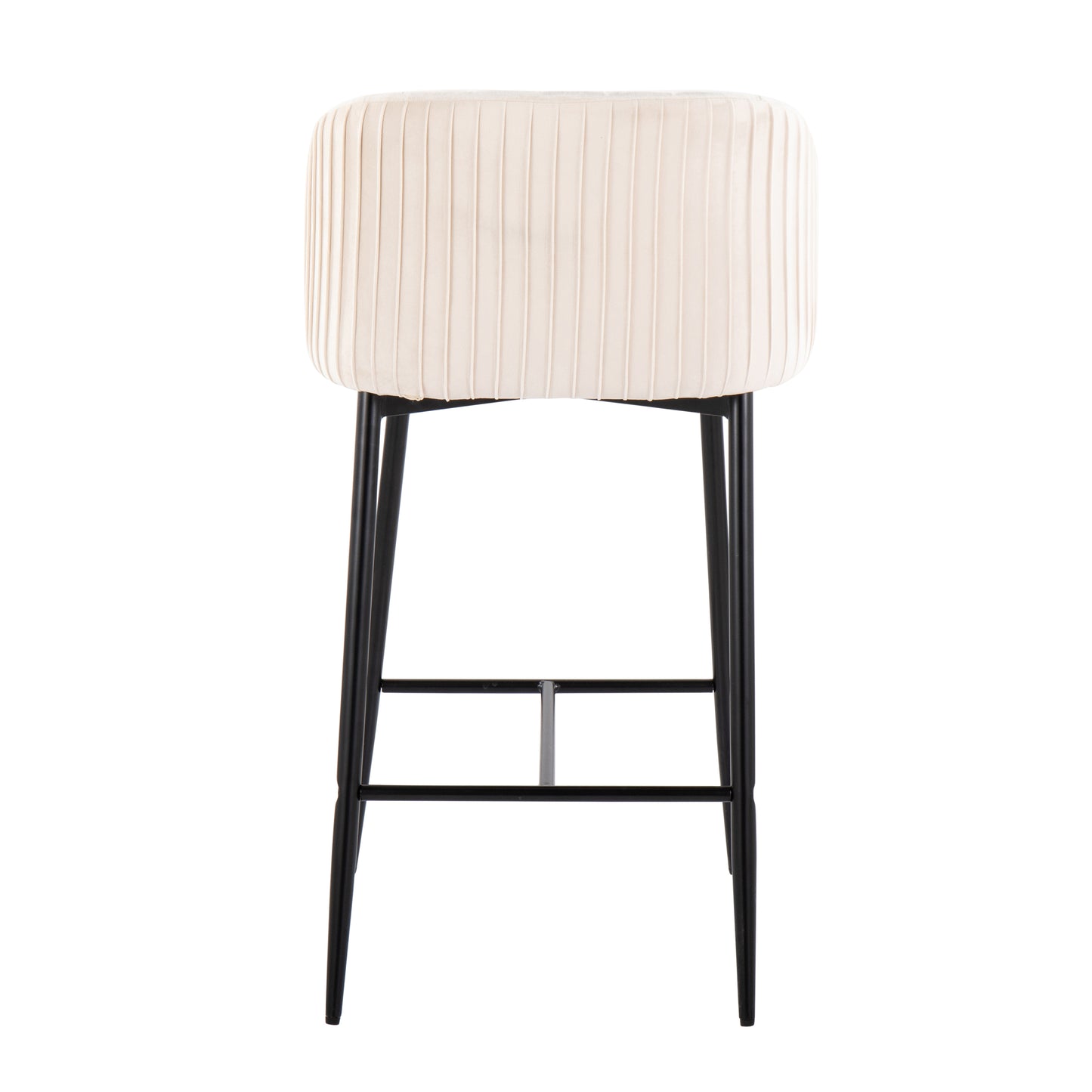 Lisbeth - Set of 2 - 21" Contemporary Fixed-Height Counter Stools with Black Metal Frame & White Velvet Modern Bucket Seat with Footrest