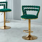 Verano - Set of 2 - 30" Green Fabric Bar Stools with Golden Iron Tube Legs and Soft Cushioned Backrest