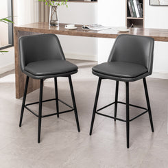 Harvaloni - Set of 2 - 26" Swivel Counter Stools with Grey Upholstered Seat and Metal Legs