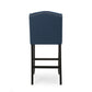 Vera - Set of 2 - 24" Navy Blue & Dark Brown Fabric Tufted Wingback Counter Stools with Nailhead Accents