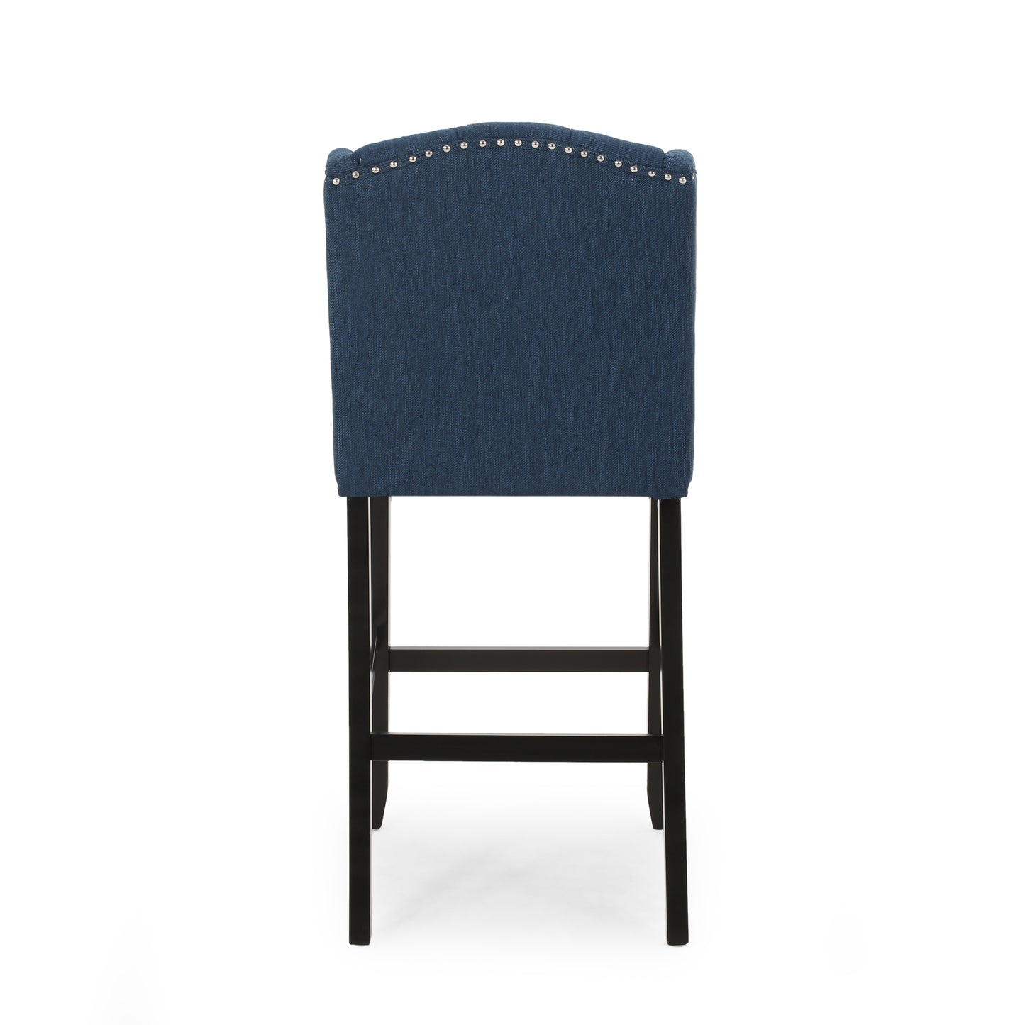 Vera - Set of 2 - 24" Navy Blue & Dark Brown Fabric Tufted Wingback Counter Stools with Nailhead Accents