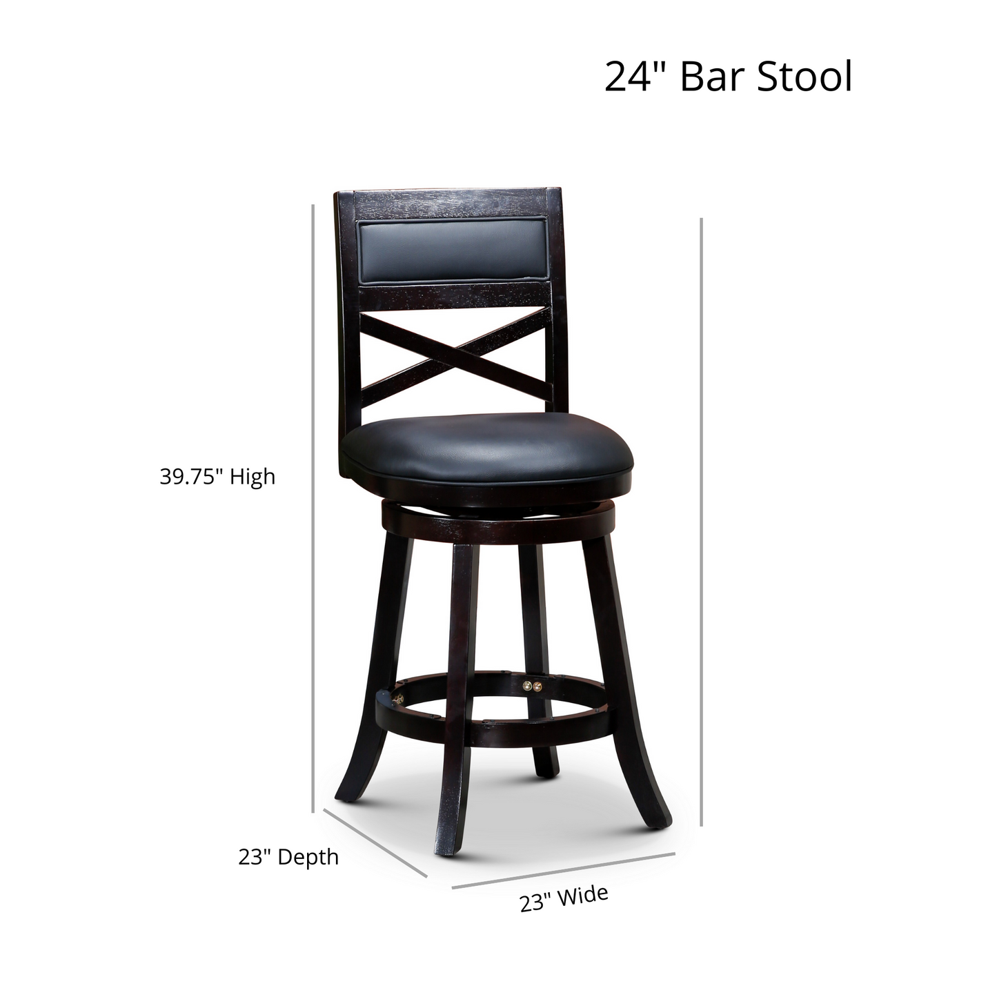 Miniler - Set of 2 - 24" Espresso X-Back Swivel Counter Stools with Beige Fabric Seat