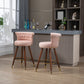 Viatora - Set of 2 - 27" Pink Swivel Solid Wood Bar Stools with High Back and Footrest