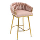 Counter Height Bar Stools Kitchen Island Counter Bar Stool With Hand - Wave Back, Golden Chromed Base And Footrest (Set of 2) - Pink