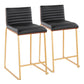 Mistrone - Set of 2 - 26" Fixed-Height Counter Stools with Gold Metal Frame, Walnut Wood, and Black Faux Leather