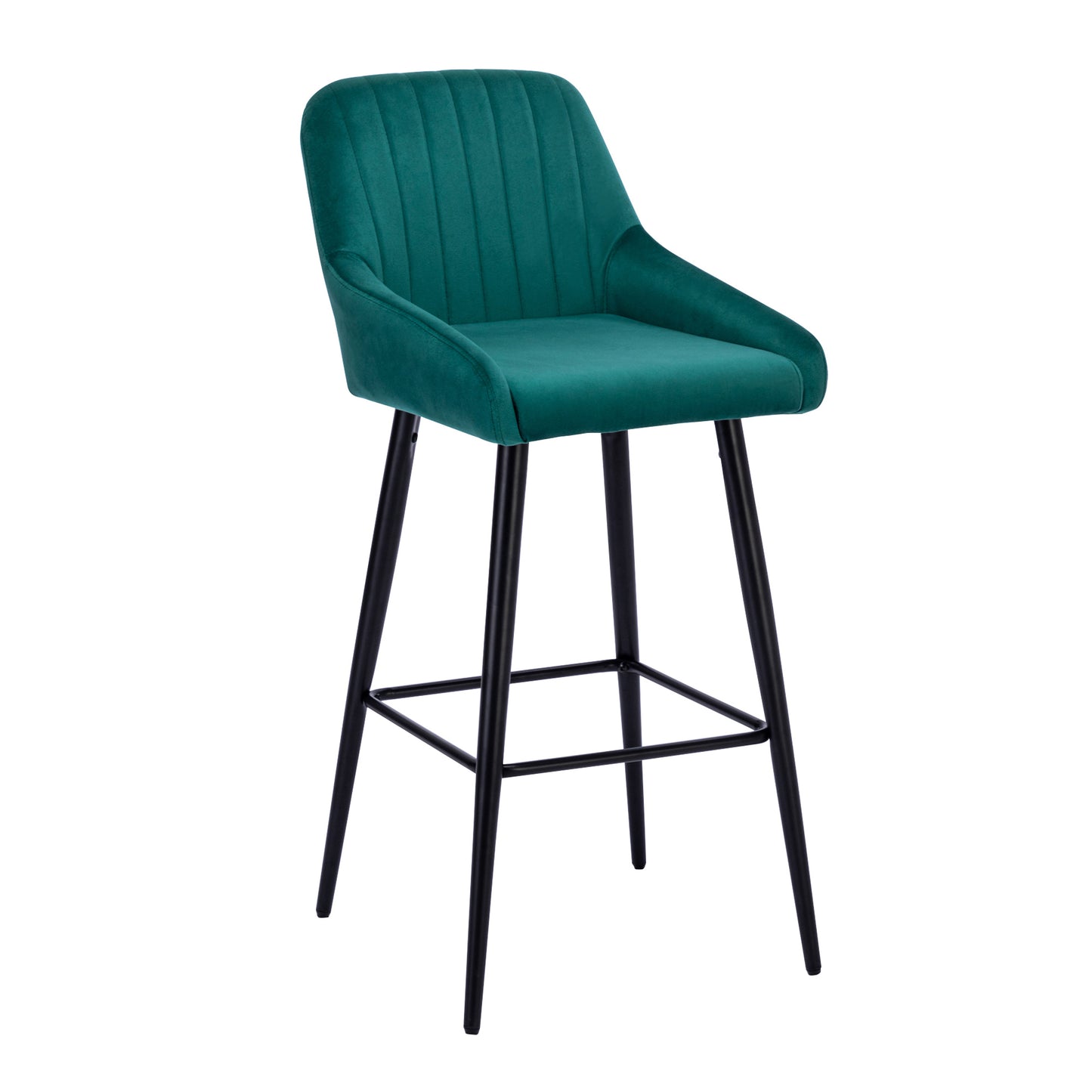 Harlano - Set of 2 - 24" Green Velvet Upholstered Bar Stools with High Back & Metal Legs