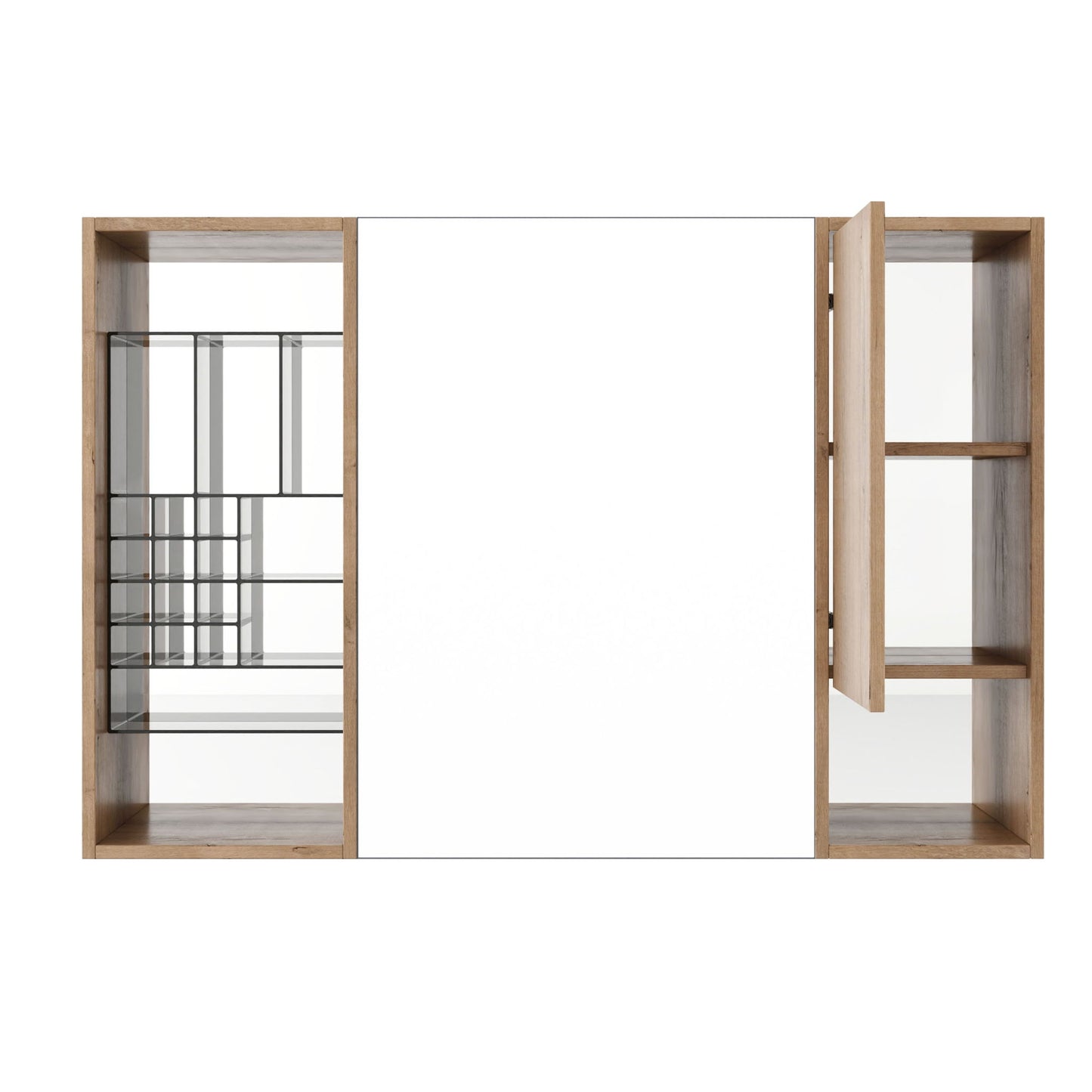 Wall Mounted Bathroom Mirror Cabinet & Adjustable Shelves Storage Cabinet - Imitative Oak