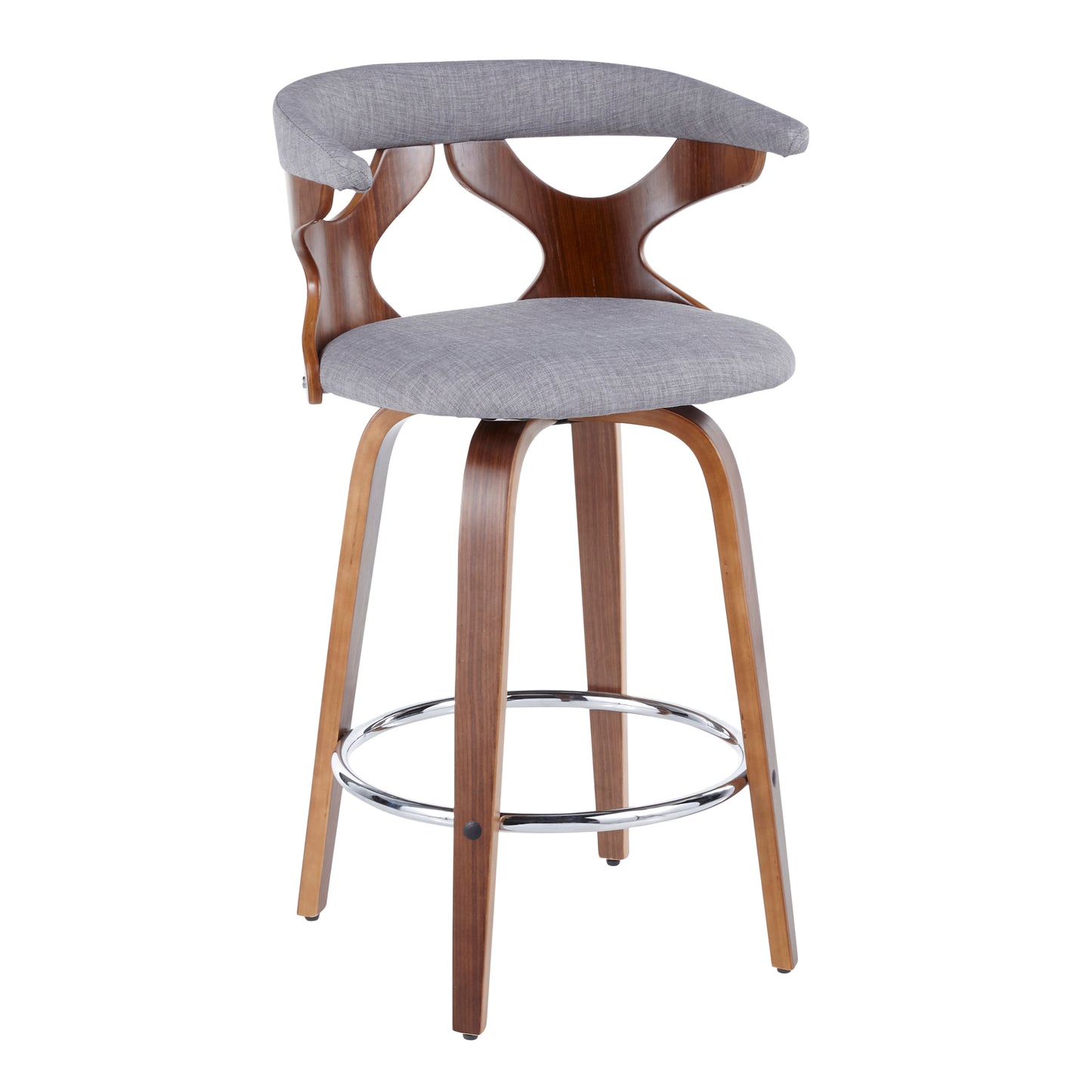 Geneva - Set of 2 - 24" Walnut & Light Grey Mid-Century Modern Swivel Counter Stools with Lattice Back