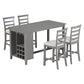 Tymorath - Set of 5 - 26" Gray Counter Height Dining Set with Solid Wood Table, Padded Chairs, Integrated Wine Storage, and Glass Holders - 35.4" Height