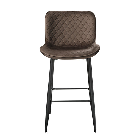 Nya - Set of 2 - 29" Brown Velvet Bar Height Chairs with Modern Quilted Upholstery and Black Metal Legs