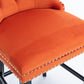 Sorrento - Set of 2 - 24.4" Orange Velvet Upholstered Barstools with Button Tufted Back, Wooden Legs & Chrome Nailhead Trim