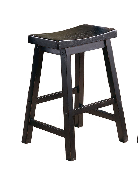 Spirata 24" - Set of 2 - Black Swivel Saddle Seat Counter Height Stools - Solid Wood Casual Dining Chairs